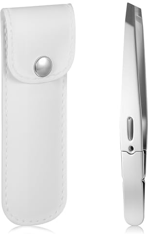 Tweezers, Professional Tweezers Eyebrows Women Stainless Steel with Leather Case, Precise Hair Removal for Eyebrows & Face (Silver)