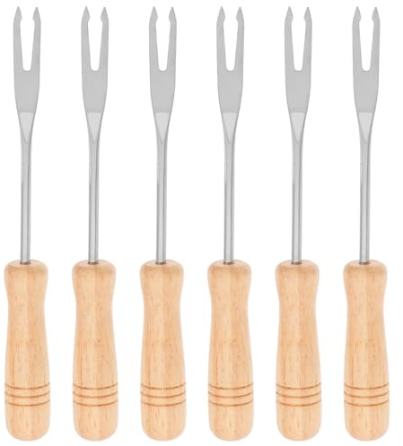 VICASKY 6 pezzi Forchette da Fonduta in Acciaio con Manico in Legno Ergonomico Forchettine Multifunzione per Mescolare Cioccolato Formaggio Frutta Gelato e Mini Mais Leggere e Facili da