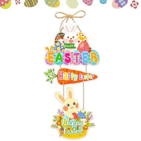 EUYKQNOI decoracion pascua,Ghirlanda Pasquale con Coniglietto pasqua decorazioni,Ghirlanda Decorativa per Porta,Decorazione Pasquale da Appendere,Targa per Porte e finestre con Scritte,decor pasquali