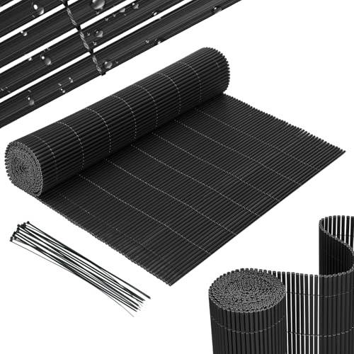 Peviasot PVC Sichtschutzmatte 90x300cm, Sichtschutzzaun Privatsphäre Wetterfest für Garten, Terrasse, Balkon Sichtschutz mit Kabelbindern, Balkonsichtschutz mit Verstärkungsrippe, Anthrazit