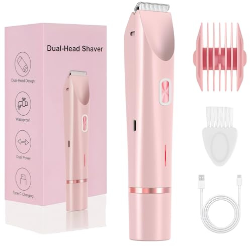 razerly maquinilla mujer, Afeitadora Corporal Mujer 2 en 1 con Recortadora Bikini Waterproof USB-C, Maquinilla Electrica Femenina para Zona Intima Axilas Piernas y Piel Sensible