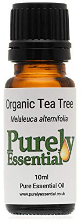 Purely Essential Organic Tea Tree - Pure, Natural, Certified Organic, Undiluted, Vegan, Steam Distilled, Cruelty Free, for Aromatherapy, Diffusers and Massage Blends (10ml)
