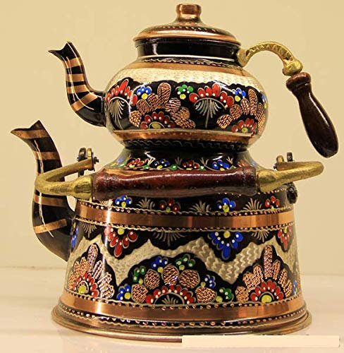 Autentica teiera in rame, fatta a mano, ricamata a mano