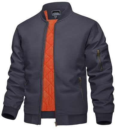 KEFITEVD Chaquetas Béisbol Cálidas Hombres Abrigos Moto con Múltiples Bolsillos Chaqueta Trabajo Militar Prueba Viento,Gris Oscuro,L