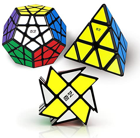 ROXENDA Zauberwürfel Set, Pyramide Dodekaeder Windmill Speed Würfel - Magic Puzzle Cube Kollektion für Kinder & Erwachsene [3 Pack]