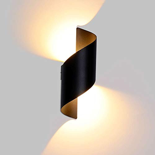 Lightess 12W Wandleuchte Innen Aussen Schwarz Wandlampe LED Modern Up Down Licht IP66 Wasserdicht Designlampe aus Aluminium Beleuchtung für Treppenhuaus Wohnzimmer Schlafzimmer Flur, Warmweiss