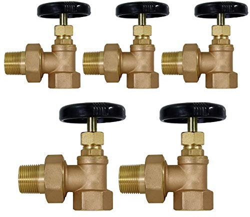 Midline Valve IXW-U034-5 Heavy Duty Hot Water Steam Radiator Valve; Air Vent Temperature Control; 3/4 in. FIP x Male Union; Brass (5 Pack)