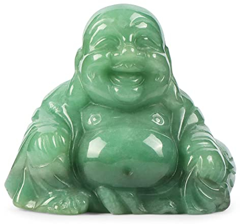 Artistone 2 inch Laughing Buddha Statue, Healing Crystal Hand-Carved Gemstone Religion Sitting Happy Buddha Figurine Statue Pocket Stone Home Decoration (Green Aventurine)