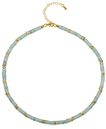 COAI Geschenkideen Damen Heishi Surfer Halskette Boho Bohemian Choker aus Grünem Aventurin 18k Vergoldete Kette