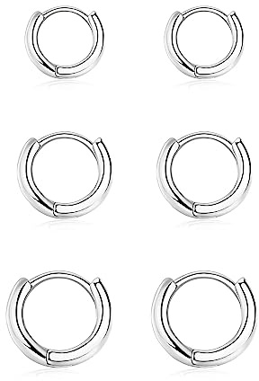 3 Paia Orecchini Cerchio Argento 925 per Donna, Piccoli Set Orecchini Bambina Anallergici 8mm, 10mm, 12mm
