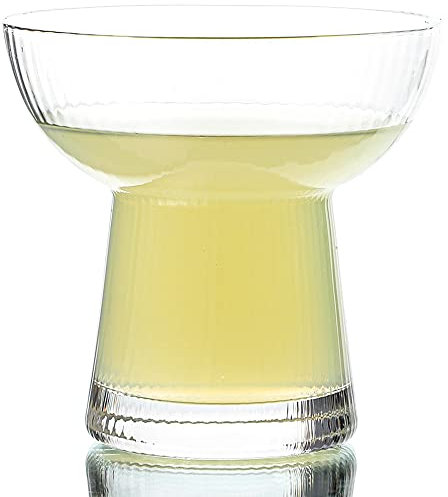 Lysenn Stemless Margarita Glasses Set of 2, Ribbed Cocktail Glasses, 10oz