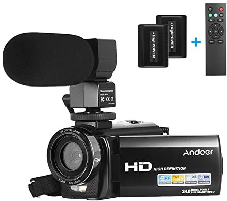 Andoer Videocámara de vídeo 4K, videocámara digital 1080P FHD, zoom digital 16X, con visión nocturna infrarroja, pantalla LCD IPS de 3.0 pulgadas con 2 baterías, micrófono