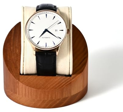 Oirlv Boîte Ronde en Bois Massif Montres Avec Coussin Montres Boîte de Rangement(Blanc Crème)