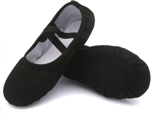 Uniuni Ballettschuhe Mädchen Ballettschläppchen Kinder Ballett Schläppchen Leinen Tanzschuhe Geteilte Ledersohle Schwarz 42