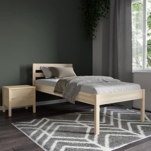 Hansales Seniorenbett 90x190 cm Triin Scandi Style aus hartem FSC Birken Massivholz - über 700 kg - Holzbett 55 cm hoch mit Kopfteil - Stabiles Einzelbett für Senioren