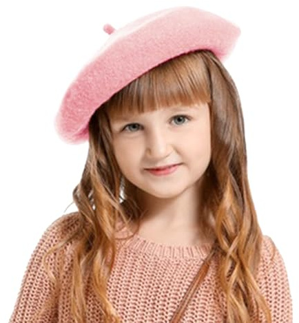 Winmany Cappello a Berretto per Bambine Cappello da Artista in Lana Autunno-Inverno per Bambini Berretto Francese in Tinta Unita (IT, Testo, Taglia Unica, Rosa)