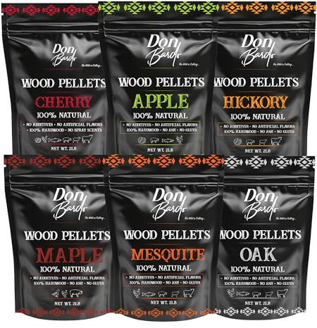 Don Bardo – 100 % helt naturligt träpellets, paket med 6 olika smaker, avsedd för Ninja Woodfire utomhusgrill, grillar, pelletsgrillar, vedeldugn och rökare, 6, 2 pund återförslutningsbara påsar (5,4