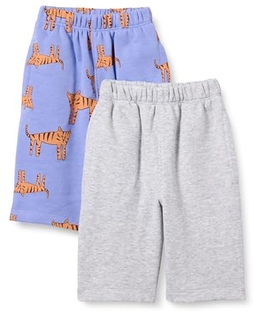Amazon Essentials Pantalones de Algodón de Rizo Francés Unisex Bebés, Pack de 2, Gris Mezcla/Morado Tigre, 12 meses
