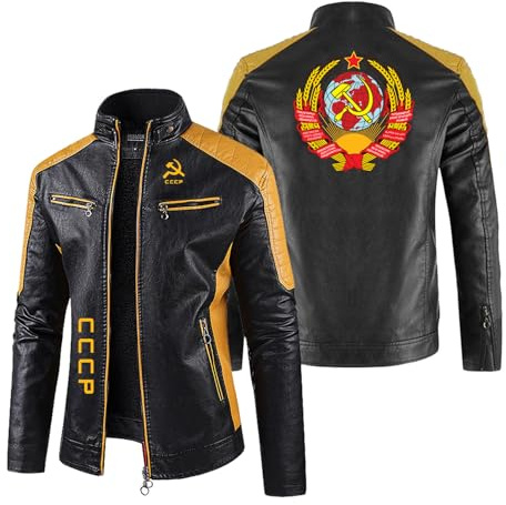 Chaquetas De Motociclista con Bloques De Color para Hombre para C.C.C.P Prendas Exteriores para Motociclistas Ropa De Cuero De Corte Ajustado Abrigo -Yellow||M