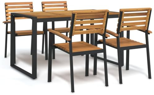 KTHLBRH 5-TLG. Garten-Essgruppe Massivholz Akazie und Metall Terrassenmöbel-Sets Gartenmöbel-Sets Outdoor-Möbel-Sets Balkonmöbel-Sets für Terrasse, Garten, Balkon