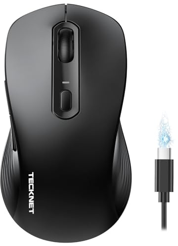 TECKNET Bluetooth Maus, PC Maus Kabellos, Wiederaufladbar Computer Maus 4800 DPI, (BT 5.0/3.0+2.4 GHz) Ergonomische Silent Wireless Mouse, Funkmaus für Laptop, Mac OS, Android, Windows, Schwarz