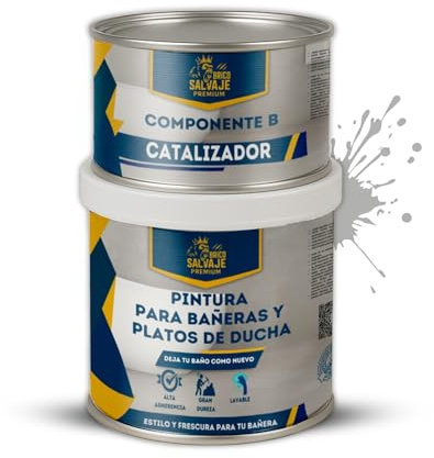 BRICOSALVAJE Pintura para Bañeras y Platos de Ducha de Poliuretano | 750 ml (600+150 ml) | Acabado Satinado Cerámico | Dos Componentes | Impermeable y Resistente | Fácil Aplicación (Piedra Serena)