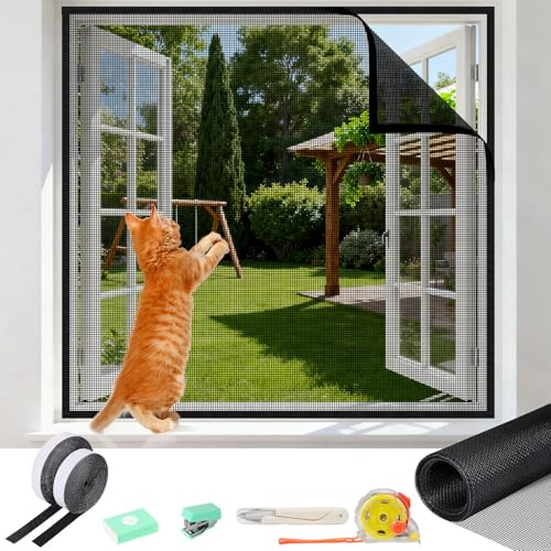 oumuik Rete per gatti e finestre, a prova di gatto, regolabile, con nastro adesivo, forbici, cucitrice (100 x 130 cm)