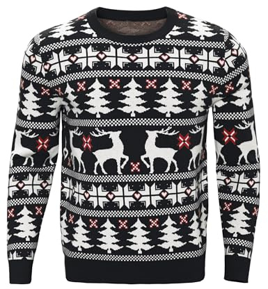 Bresdk Jultröja, herr, jultröja med rund hals, jultröja med renmönster, varm stickad tröja, jultröja familjeset för julfest