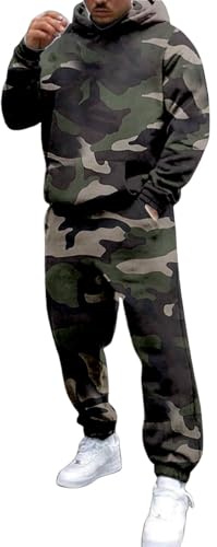 Men's Tracksuit Full Set, 2-Piece Set Hoodies Army Digital Camouflage Jogging Bottoms Suit, Casual Sports Gym Sweatsuits, Warm Breathable Activewear (Camouflage, M)