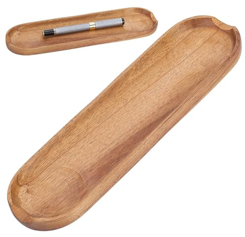 UNICRAFTALE 2Pcs Wooden Desk Pen Tray Office Desk Organizer Minimalist Pencil Holder for Writing Instrument Rest Writing Stationary Organizer for School Student Teacher Gift 25x7cm