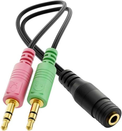 CABLEPELADO Adaptador Divisor de Auriculares y micrófono, Splitter de Auriculares, Divisor de Audio y micrófono, Adaptador TRRS, 1x 3,5mm CTIA 4 Polos TRRS a 2X 3,5mm Hembra, 20 cm