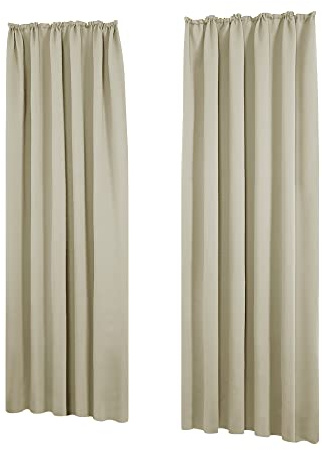 Deconovo Set med 2 gardiner veckband mörkläggningsgardin entrédörr gardin fönster hem termisk gardin anti-kyla kök kök matsal mörk beige 140 x 175 cm
