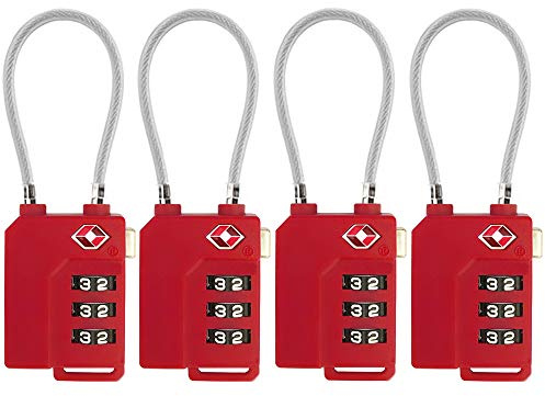 TSA Lock Security 3 Digit Combination Suitcase Luggage Bag Code Lock Padlock (Red 4-Pack)