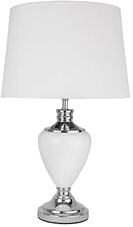 Lighting Supermarket Hepburn Large Ceramic Table Lamp with Matching Shade - Modern White & Chrome