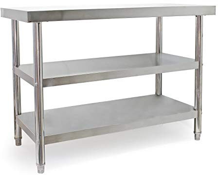 Wiltec Edelstahl Tisch Arbeitstisch Edelstahltisch mit 2 Ablagen 120x60x85cm für Gastro Küche Werkstatt Garten Keller mit höhenverstellbare Füßen