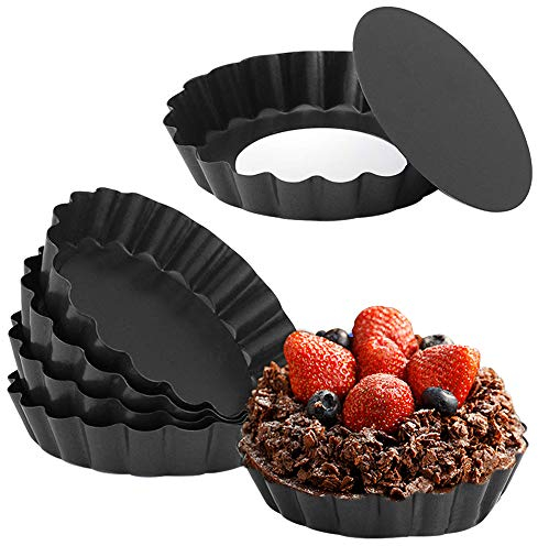 Cyimi 6 Stück Mini Tarteform 4 Zoll mit Hebeboden Antihaftbeschichtung 10cm Tartelette Förmchen Mini Quicheform Perfekt für Kleine Pies und Tartes Ideal für Backen und Desserts