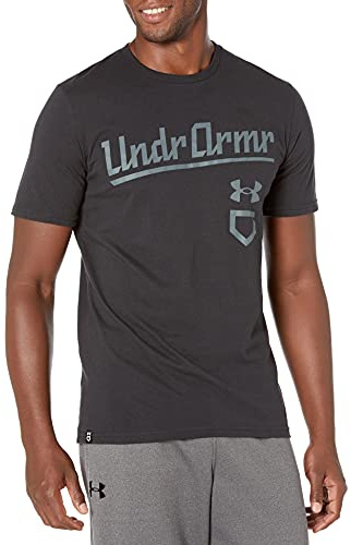 Under Armour Baseball Script T-Shirt Camisa, Negro/Gris (Black (001)/Mod Gray), Medium para Hombre