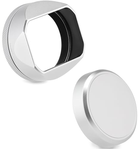 Haoge Square Metal Lens Hood for Fuji X100VI Fujifilm FinePix X100V X100F X100 X100S X100T X70 Camera Accessories Silver with Cap and 49mm Adapter Ring Kit