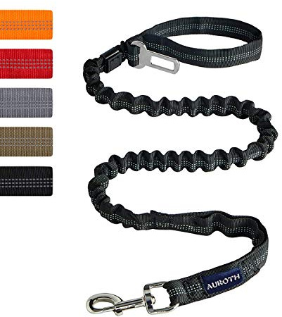 AUROTH Heavy Duty Bungee Dog Leash for Shock Absorption - 6FT Black Training Leash with 2 Padded Handles for Medium Large Breed Dogs