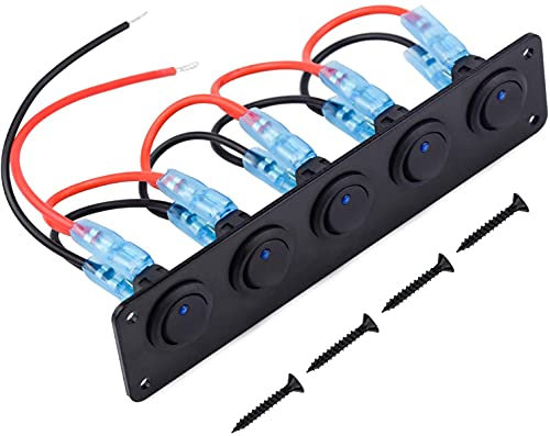 GIDREN 5 Gang Wippschalter Panel 12-24V Blau LED Kippschalter Panel Wasserdicht ON-Off Schalter Panel für Auto Boot Yacht Marine LKW SUV RV Schiff (Blue)