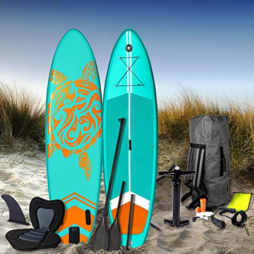BRAST Paddle Gonflable Adulte avec siège 320x81x15cm Super Set Beaucoup des Accessoires supplémentaires : siège Kayak, Support caméra, pagaie, Sangle de Pied, Sac à Dos, Pompe - modèle en Turquoise