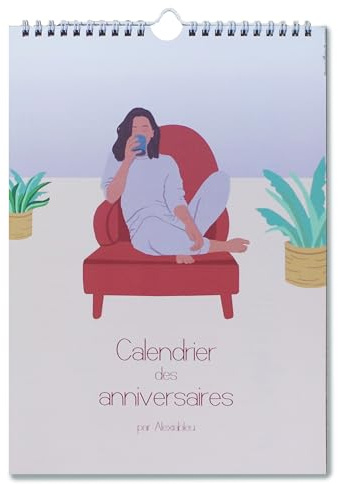Alexiableu Calendrier des Anniversaires Perpétuel Mural, A4, Illustrations Zen (Yoga, Lecture, Piscine), à Remplir, Idée Cadeau Femme, Maman, Grand-mère, Décoratif, Pratique, Relié Spirale