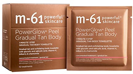 m-61 PowerGlow Peel Gradual Tan for Body | 1-Minute, 1-Step Exfoliating Body Peel To Build A Streak-Free Radiant Glow. With Glycolic and Salicylic Acid. Dermatologist & Allergy Tested - 10 Treatments