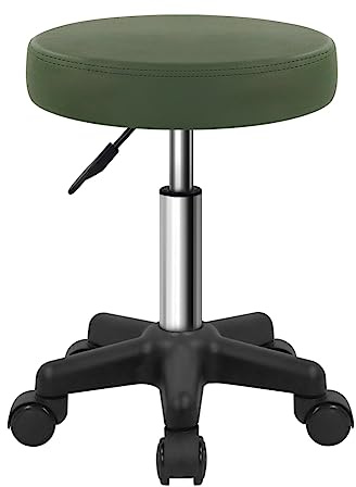 FURWOO Round Rolling Stool with Wheels Height Adjustable Spa Stool for Salon Massage Home Kitchen Dark Green
