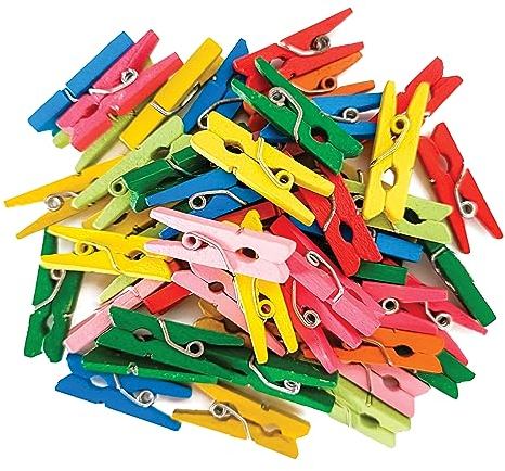 Interdruk - Mini-Holzklammern - Wäscheklammern Holz Klein - Deko-Klammern - Kleine Holzklammern für Fotos und Collagen - 50 Stück - Sortierte Farben, Farblich Sortiert