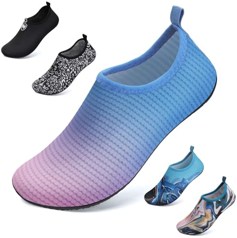 Swim Water Shoes Aqua Socks Barefoot for Sea Beach Swimming Shoes Pool Ladies Women Mens Blue Purple 6/7 UK