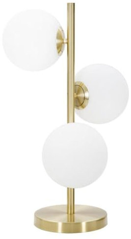 Lampada da Tavolo color Oro Ottone con Sfera Palla Bianco opaco Design elegante da interni per Illuminare e Decorare scrivanie comodini tavolini (A 3 Sfere)