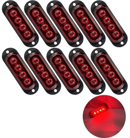 Krtopo 10X 4 LED Side Marker Lights 12/ 24V Trailer Corner Side Lamp 3000k Warning light for Truck RV Caravan (Red)