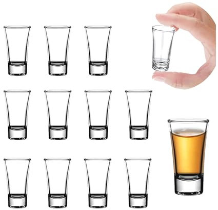 KZQXXT Mini Vasos de Chupito de 20 ml - Juego de 12 Piezas de Cristal Multiuso para Licor, Vodka y Vino de Fondo Grueso - Ideal para Fiestas, Bares y Festivales