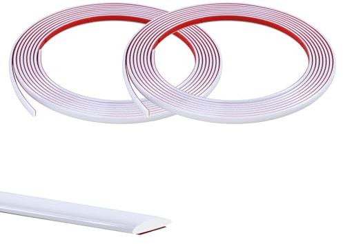 Tira de moldura flexible blanca de 10 m (5 m x 2 rollos), autoadhesiva, decorativa, para azulejos, paredes, espejos, techos, suelos, paneles, armarios, marcos de PVC para despegar y pegar, 8 mm